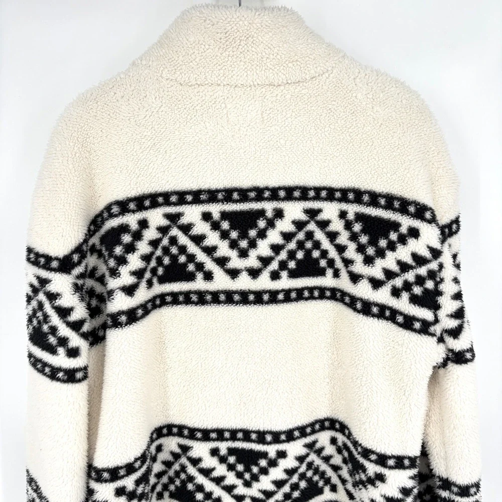 Faherty B.Yellowtail High Pile Sherpa Fleece Jacket Cream Black Aztec Print M - Picture 9 of 13